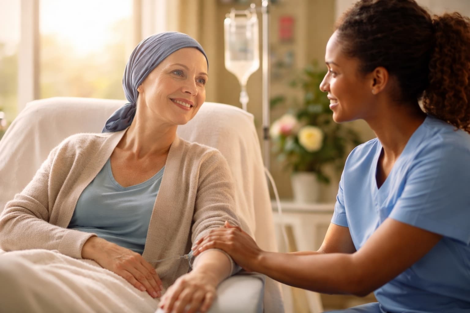 Cancer patient with caregiver
