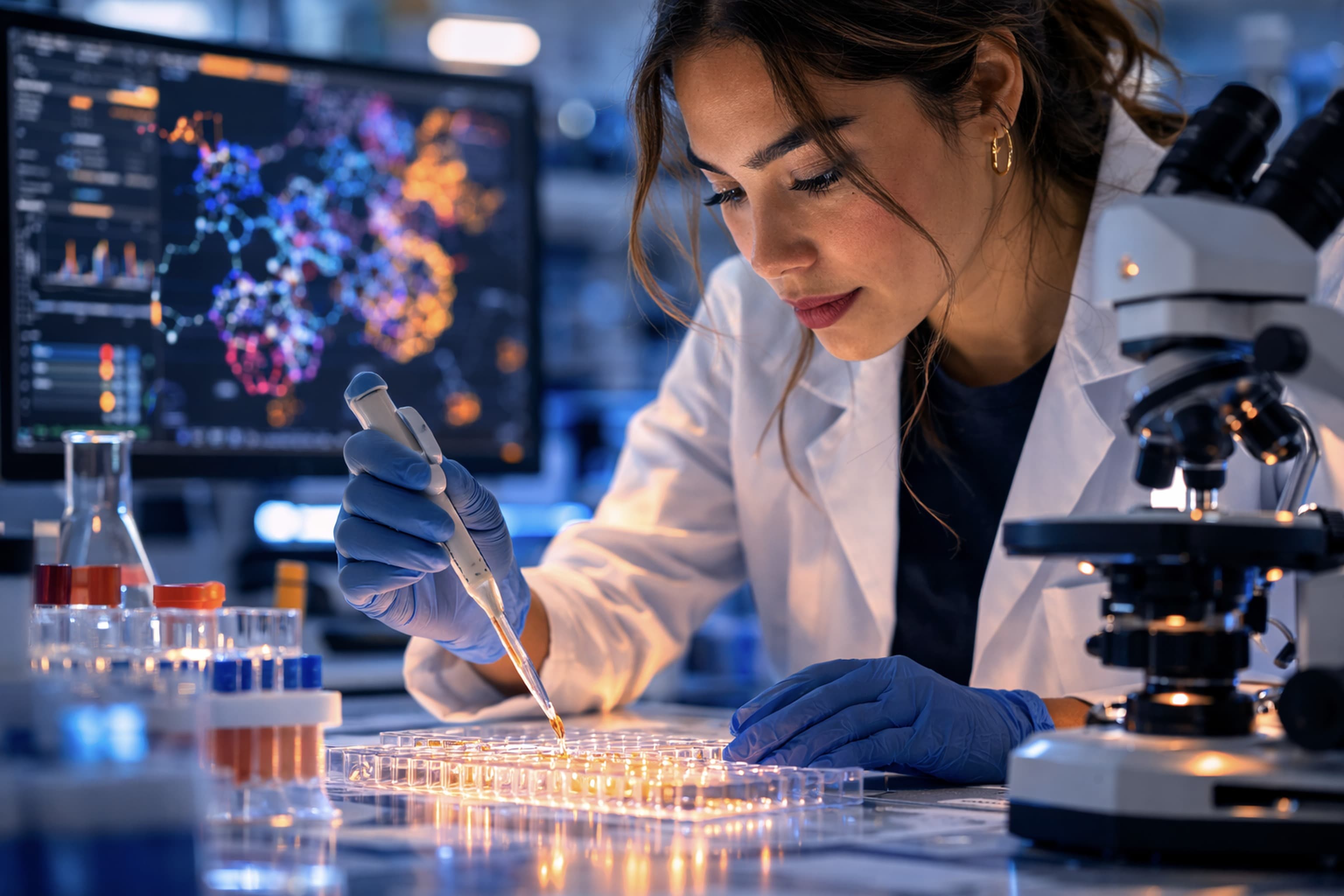 Scientist conducting antibody research in laboratory
